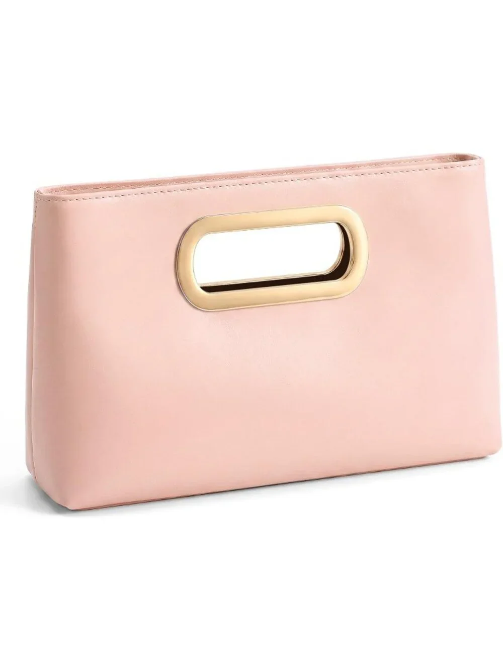 Women's Pink Clutch Handbag Modern Faux Leather with Metal Handle Evening Bag
